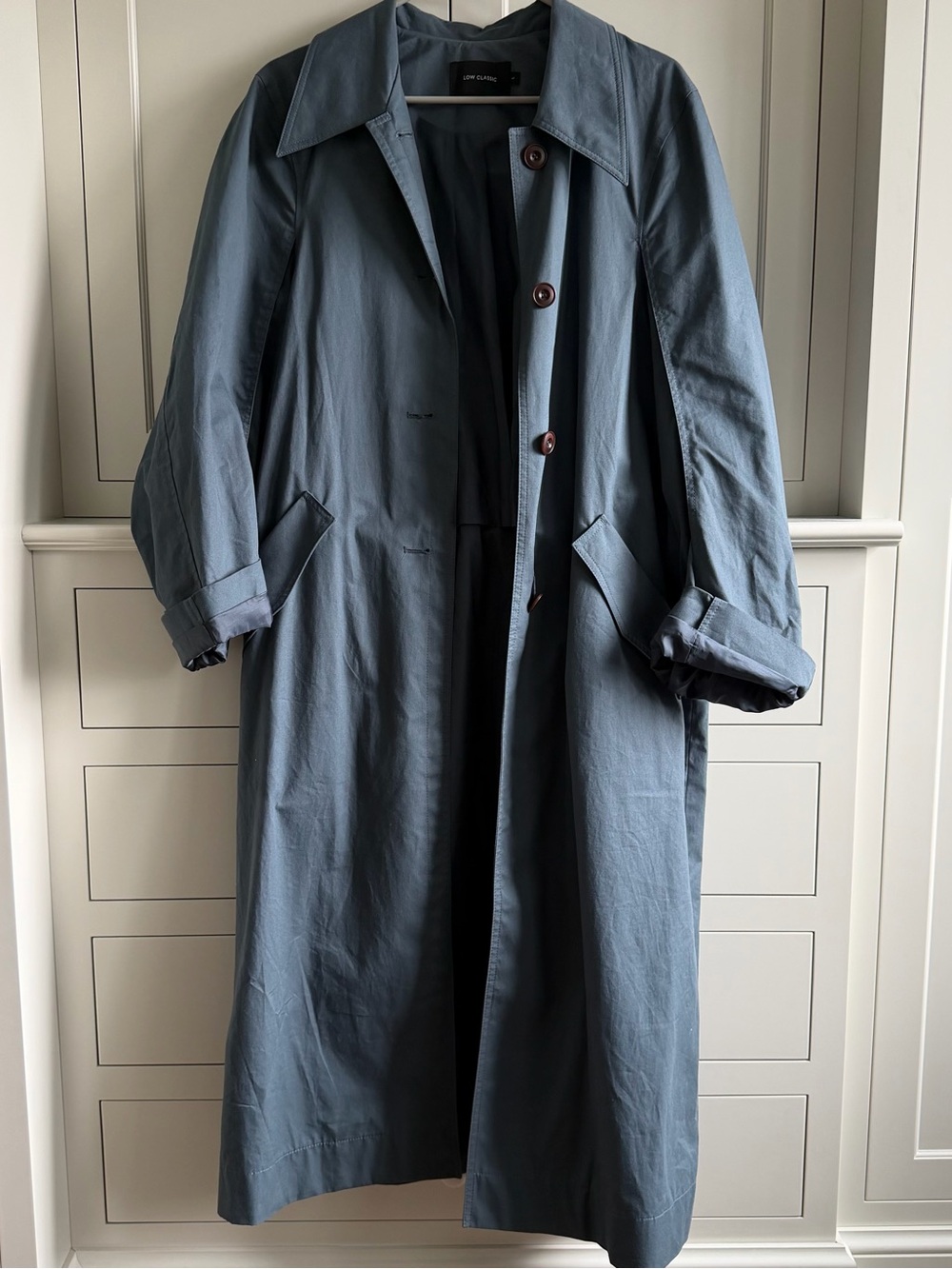 Low Classic Women's Long Trench Coat in Slate Blue